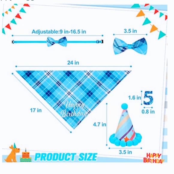 Birthday Clothing for Pets Bowtie Hat Scarf and Interchangeable Numbers Blue - Picture 2 of 3